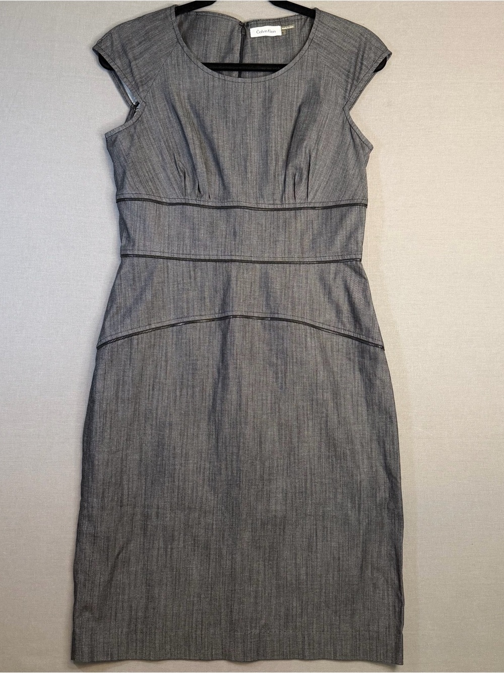 Calvin Klein Gray Cap-Sleeve Zipper detail  Sheath Midi Dress